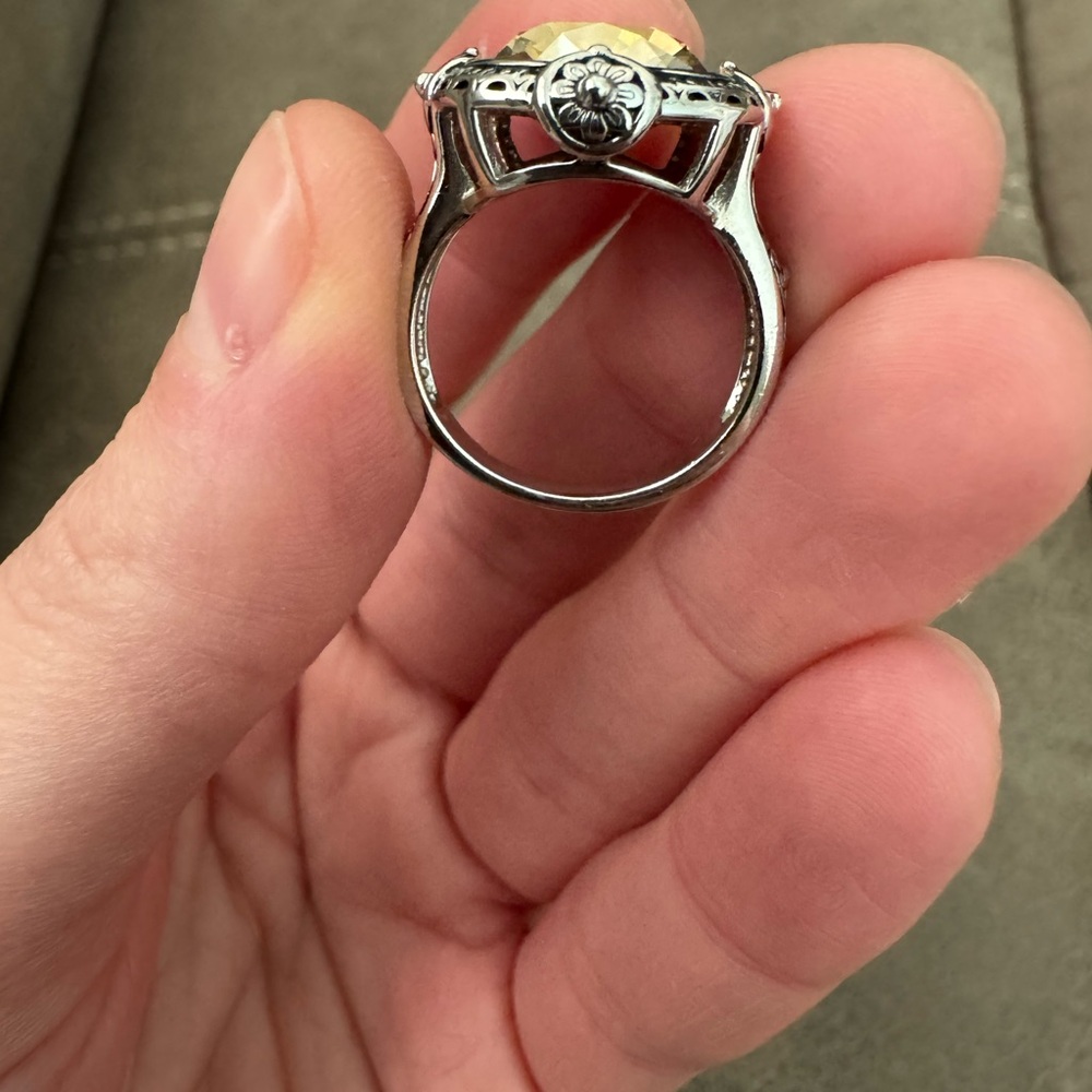 Sterling Silver 925 Simulated Yellow Diamond Ring - Picture 7 of 13